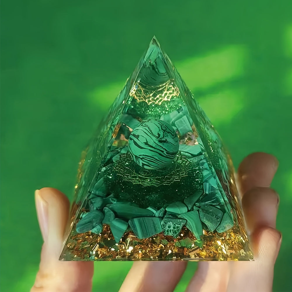 Natural Malachite Protection Orgone Pyramid