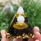 White Agate Sphere with Obsidian Orgone Pyramid