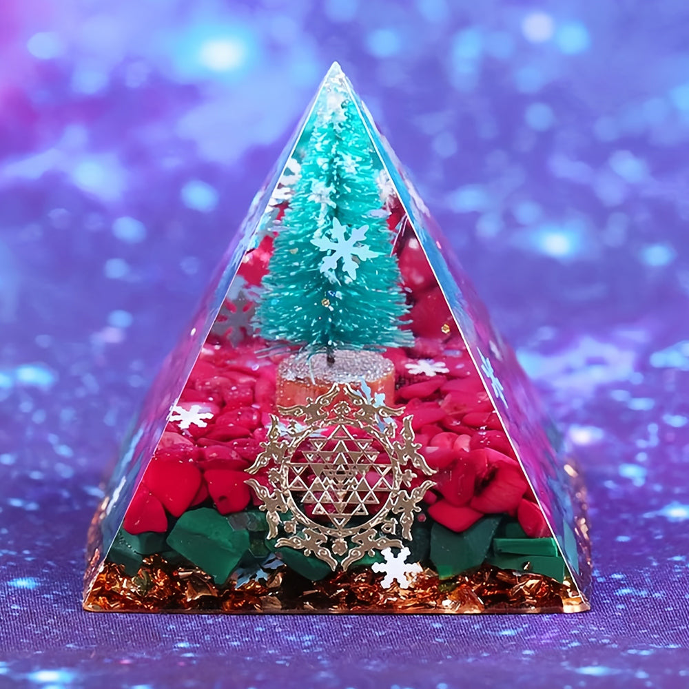 Christmas Tree Malachite Red Coral Orgone Pyramid