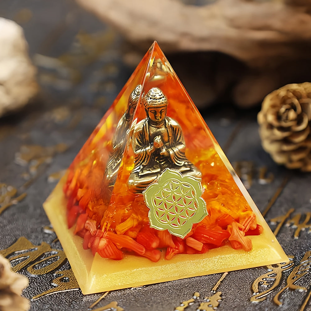 Red Coral With Buddha Orgone Pyramid