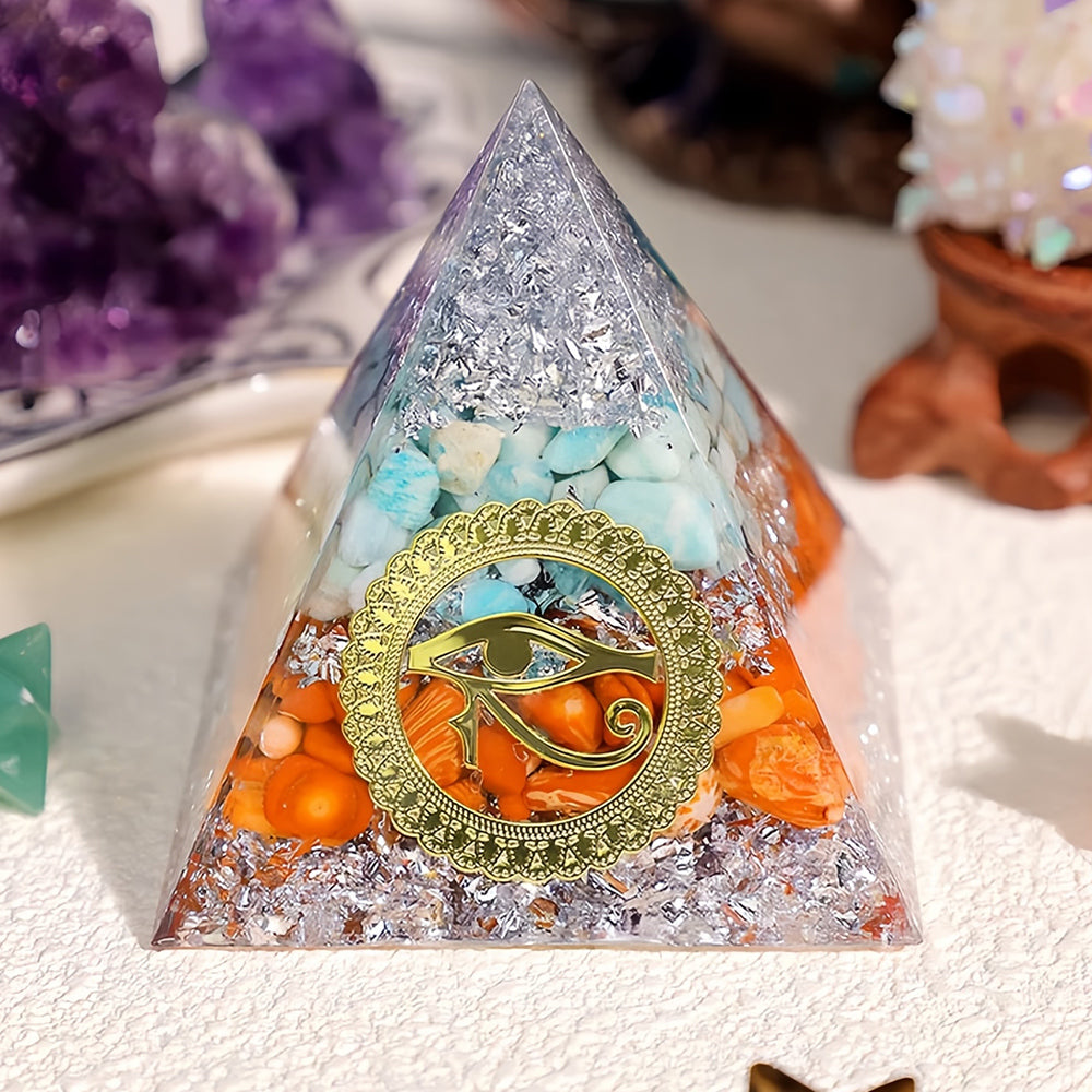 Amazonite Red Coral Eye Of Horus Orgone Pyramid