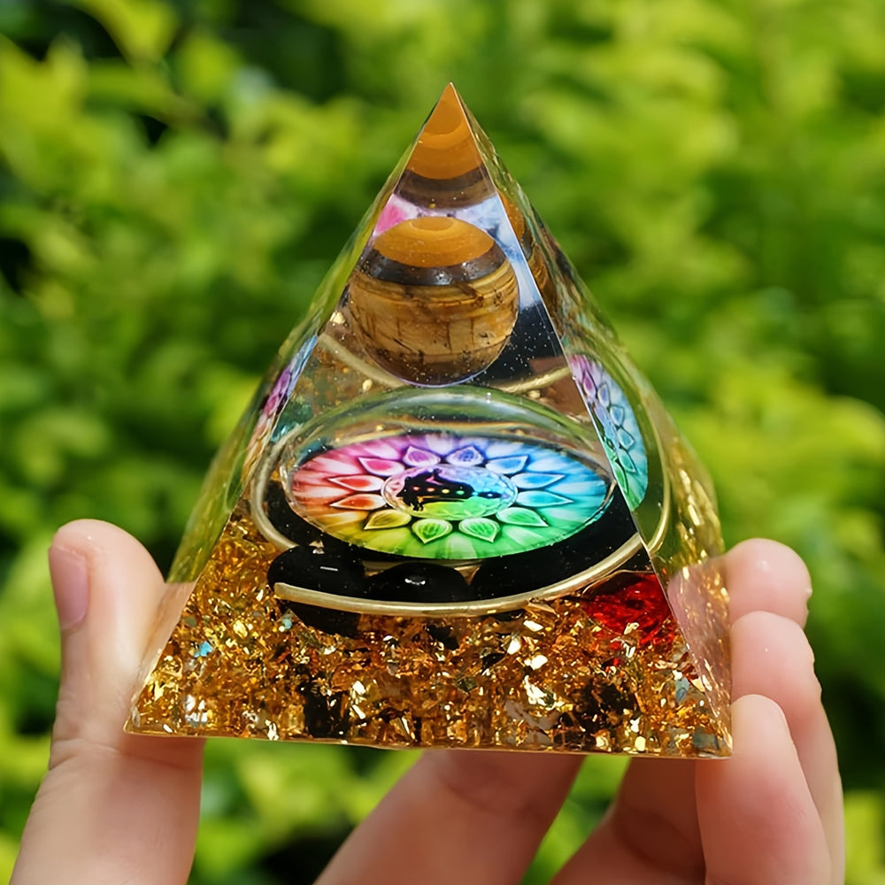 Tiger Eye Crystal Sphere Orgone Pyramid