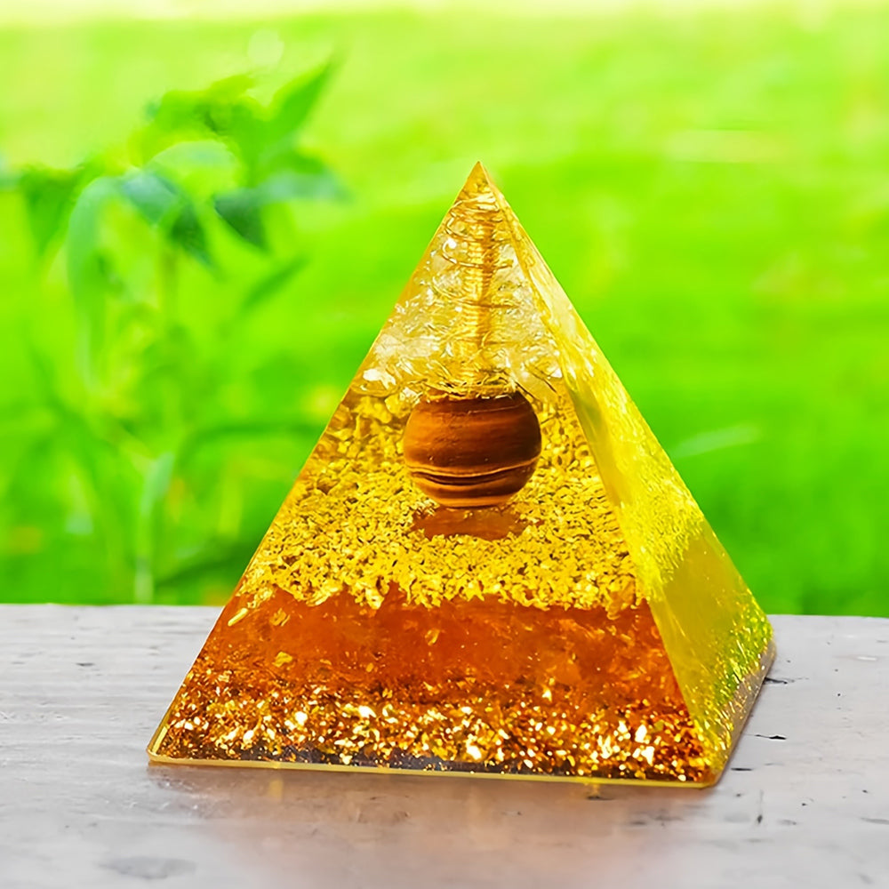 Citrine Clear Crystal Tiger Eye Orgone Pyramid