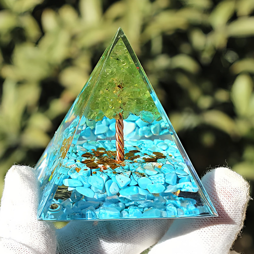 Peridot Amazonite Tree of Life Orgone Pyramid