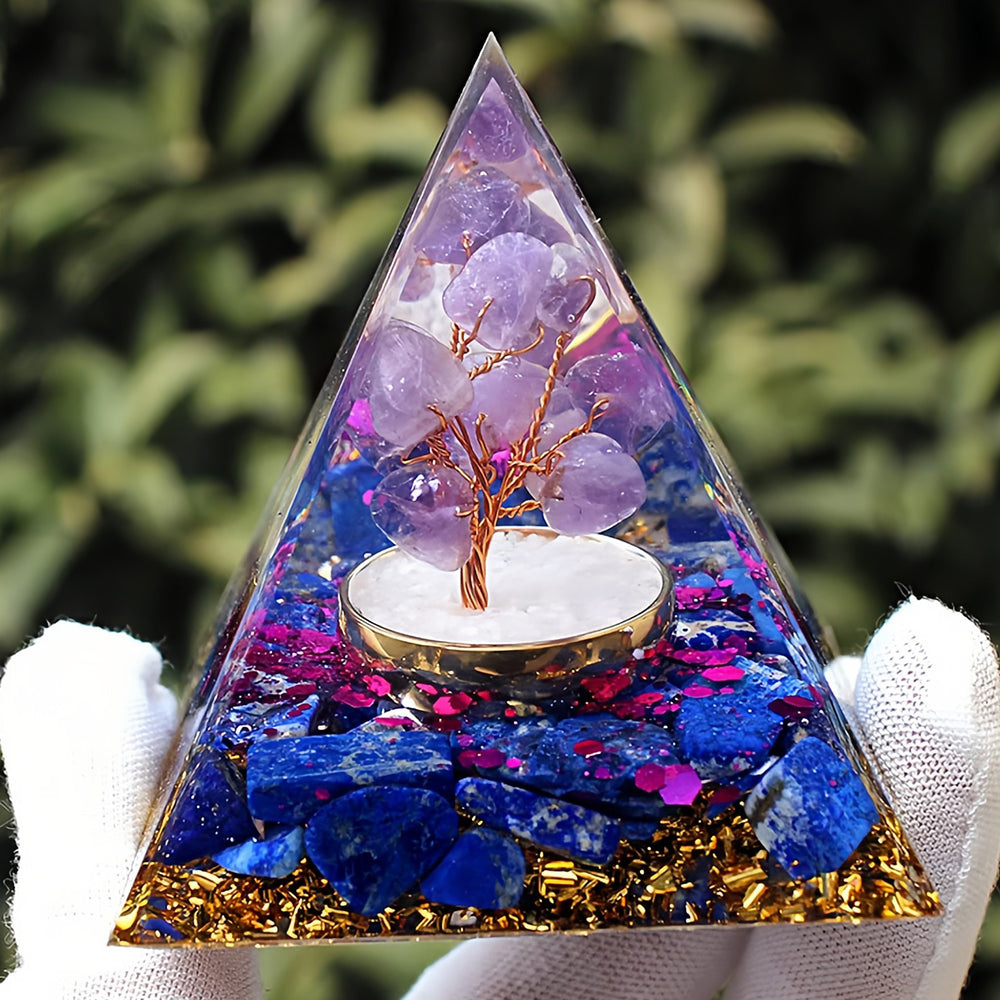 Amethyst Lapis Lazuli Tree of Life Orgone Pyramid