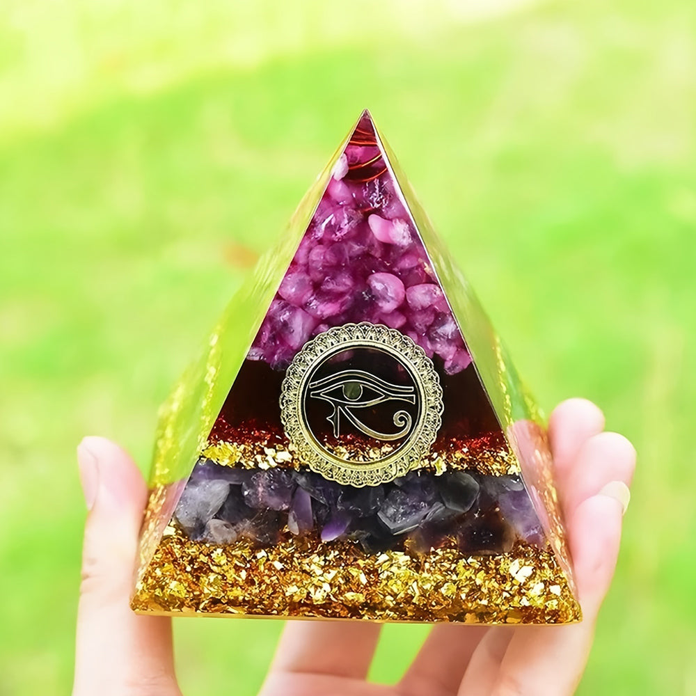 Pink Crystal Amethyst Eye Of Horus Orgone Pyramid